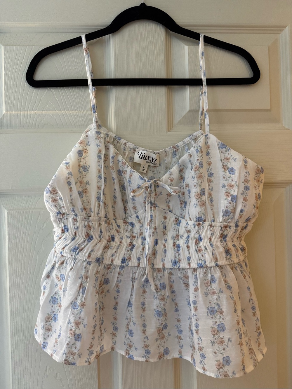 Trixxi White Floral Smocked Peplum Cami